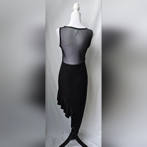 Black Mesh Cutout Asymmetrical Midi Dress – Size Small - Picture 4 of 5
